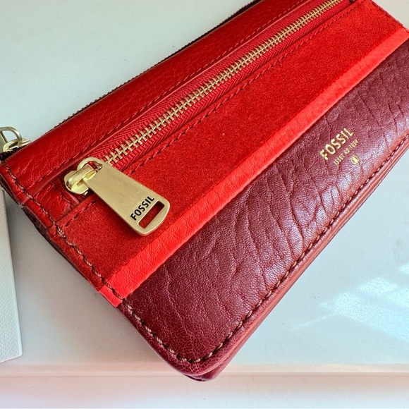 NWT Fossil RFID Preston Zip Clutch Wallet Midnight Crimson - Picture 8 of 9